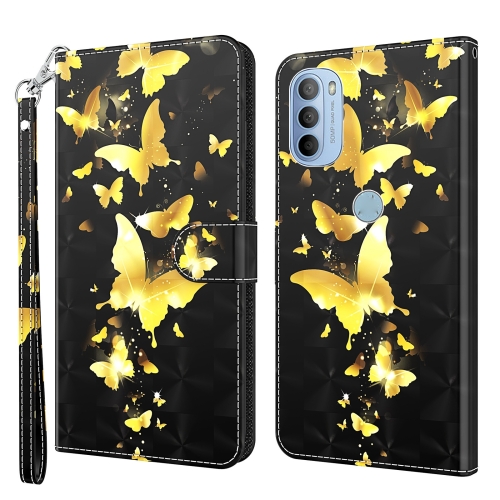 

For Motorola Moto G31 / G41 3D Painting Pattern TPU + PU Leather Phone Case(Gold Butterfly)