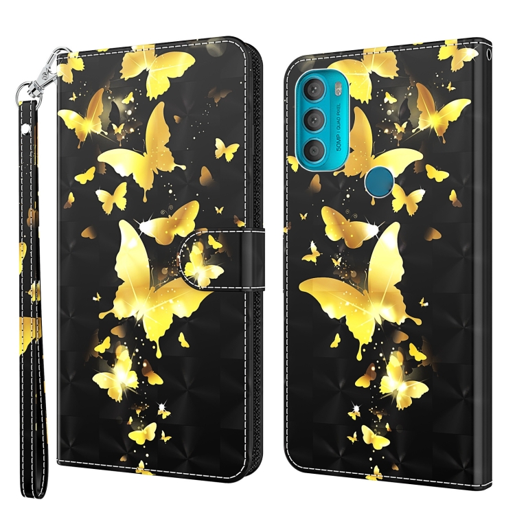 

For Motorola Moto G71 5G 3D Painting Pattern TPU + PU Leather Phone Case(Gold Butterfly)