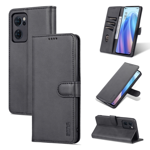 

For OPPO Reno7 SE 5G AZNS Skin Feel Calf Texture Flip Leather Phone Case(Black)