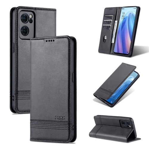 

For OPPO Reno7 Global AZNS Magnetic Calf Texture Flip Leather Phone Case(Black)