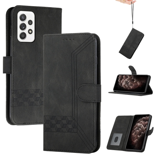 

For Samsung Galaxy A73 5G Cubic Skin Feel Flip Leather Phone Case(Black)