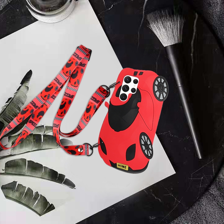 

For Samsung Galaxy S22 Ultra 5G Crossbody Cartoon Silicone Phone Case(Racing Car)