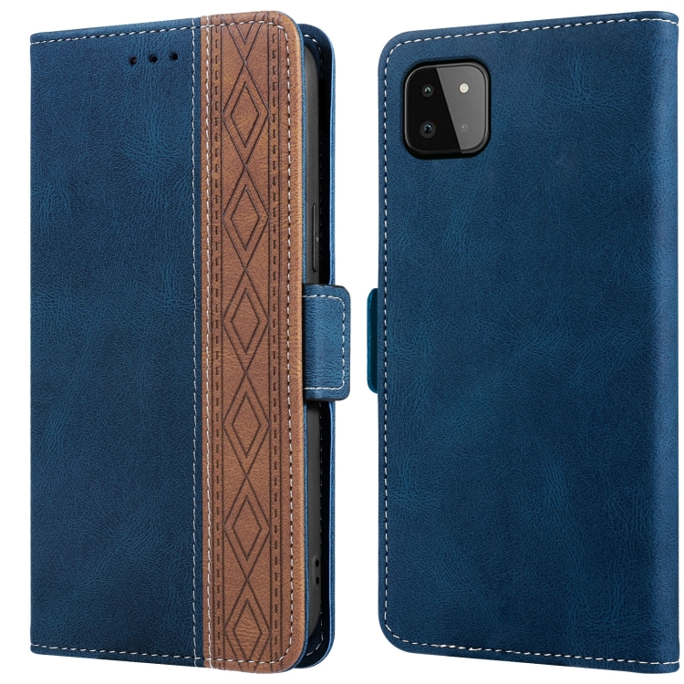 

For Samsung Galaxy A22 5G Stitching Side-Magnetic RFID Leather Phone Case(Royal Blue)