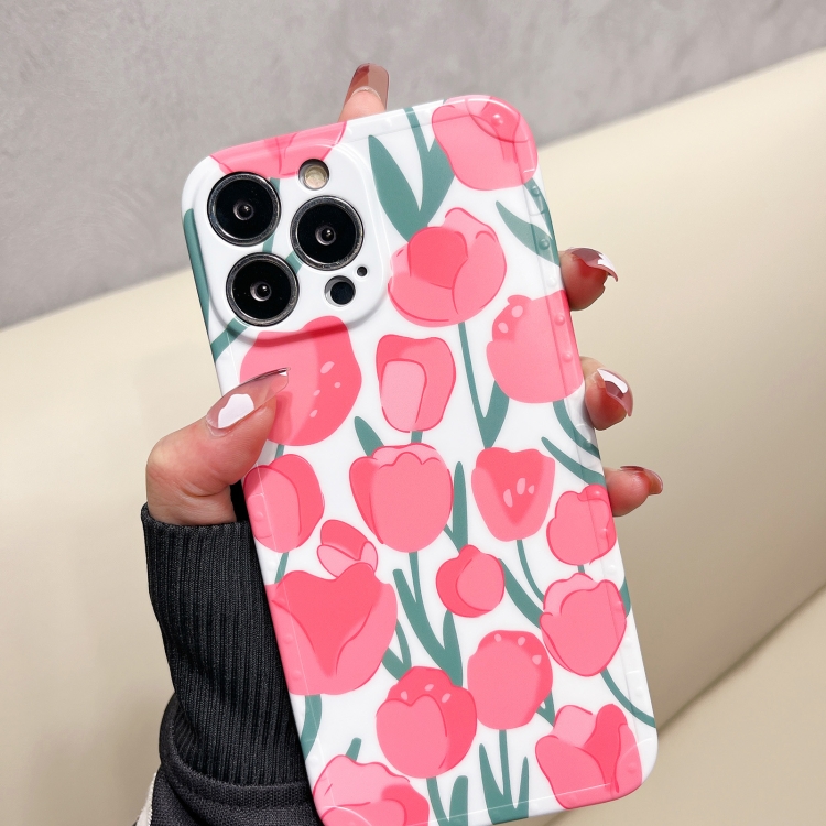 

Flowers Pattern Shockproof TPU Phone Case For iPhone 12 Pro(Tulip)