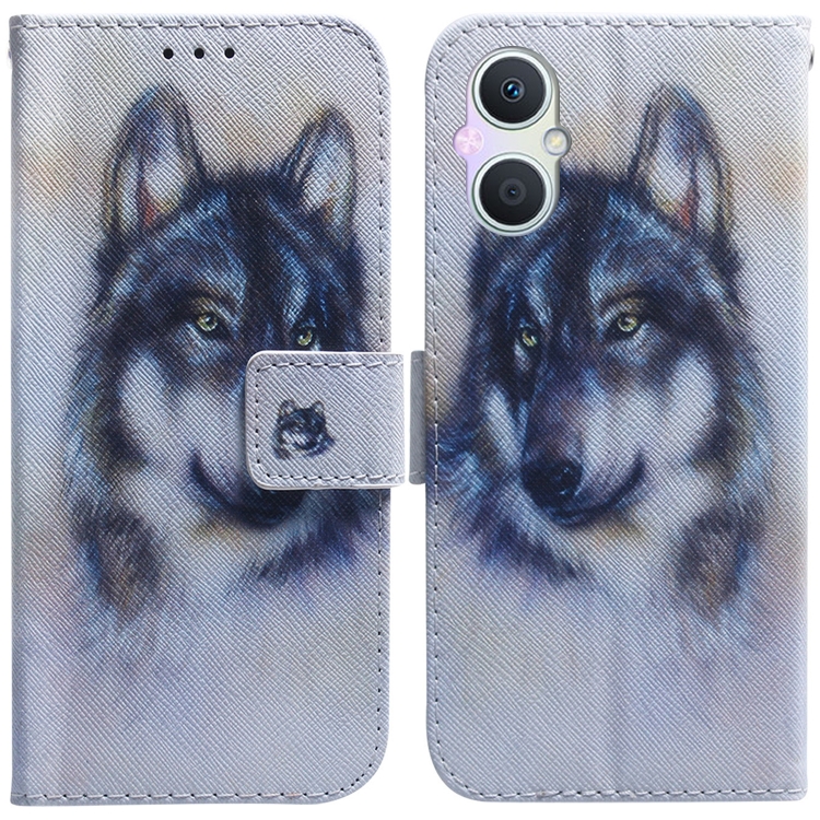 

For OPPO A96 5G / Reno7 Z 5G Coloured Drawing Leather Phone Case(White Wolf)