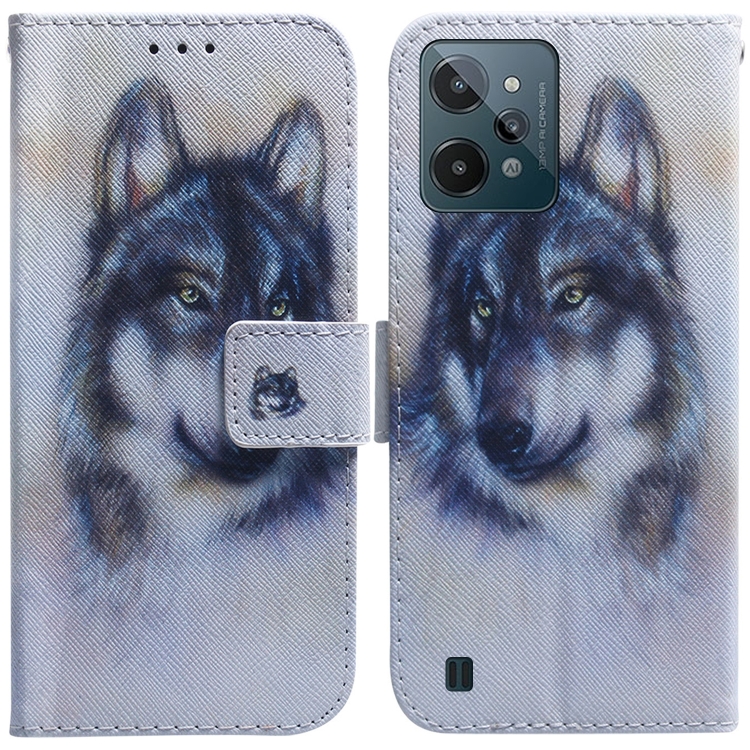 

For OPPO Realme C31 Coloured Drawing Leather Phone Case(White Wolf)