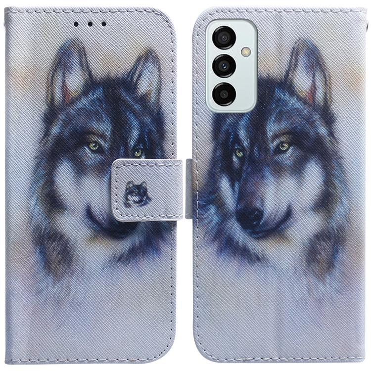 

For Samsung Galaxy M23 / F23 Coloured Drawing Leather Phone Case(White Wolf)