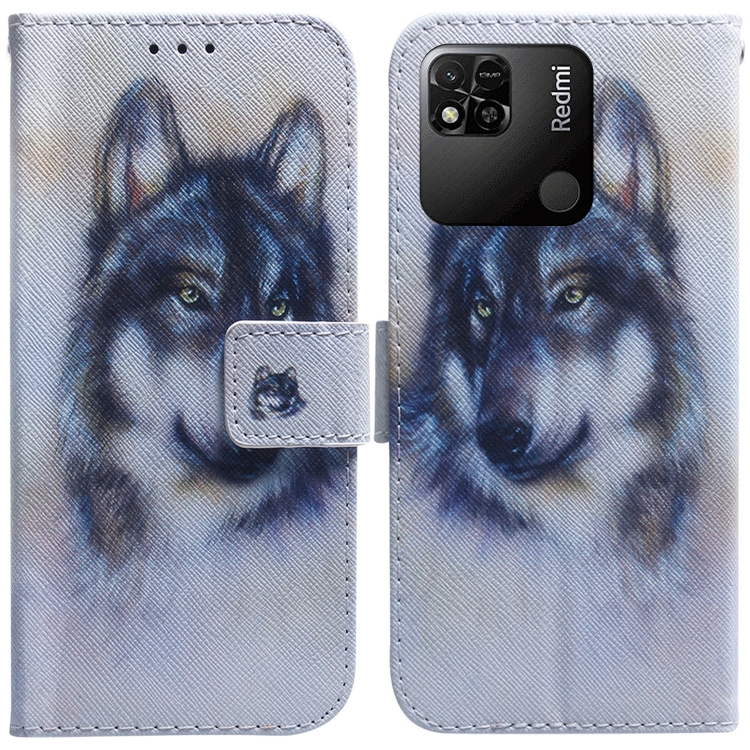 

For Xiaomi Redmi 10A Coloured Drawing Leather Phone Case(White Wolf)