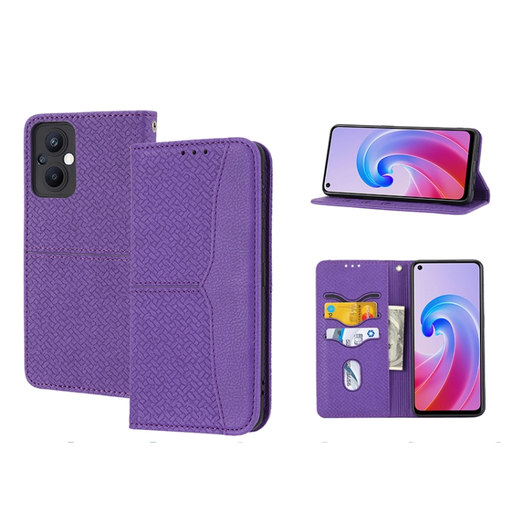 

For OPPO A96 5G Woven Texture Stitching Magnetic PU Leather Phone Case(Black)