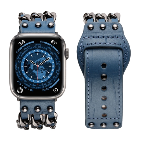 

Genuine Leather Male Style Watchband For Apple Watch Series 7 45mm / 6&SE&5&4 44mm / 3&2&1 42mm(Blue)