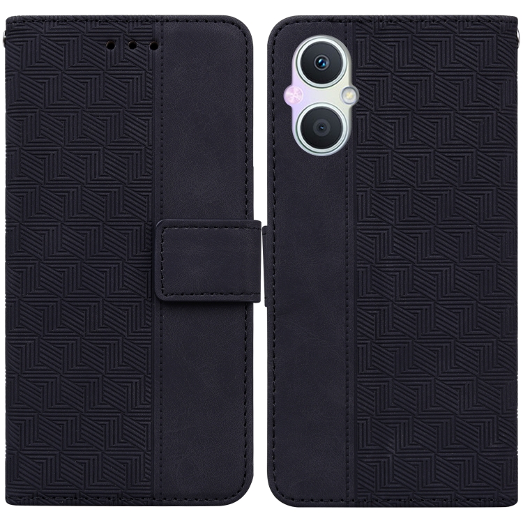 

For OPPO A96 5G / Reno7 Z 5G Geometric Embossed Leather Phone Case(Black)