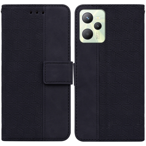 

For OPPO Realme C35 Geometric Embossed Leather Phone Case(Black)