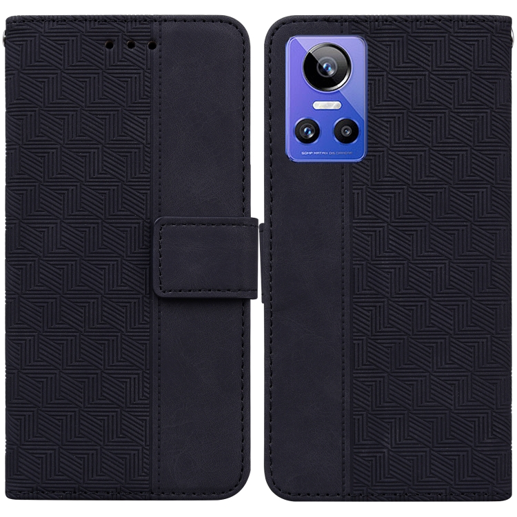 

For OPPO Realme GT Neo3 Geometric Embossed Leather Phone Case(Black)