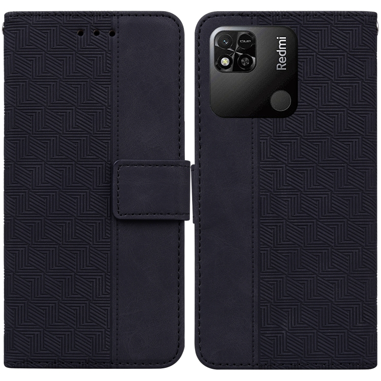 

For Xiaomi Redmi 10A Geometric Embossed Leather Phone Case(Black)