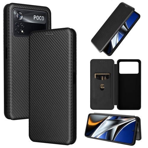 

For Xiaomi Poco X4 Pro 5G Carbon Fiber Texture Horizontal Flip Leather Phone Case(Black)