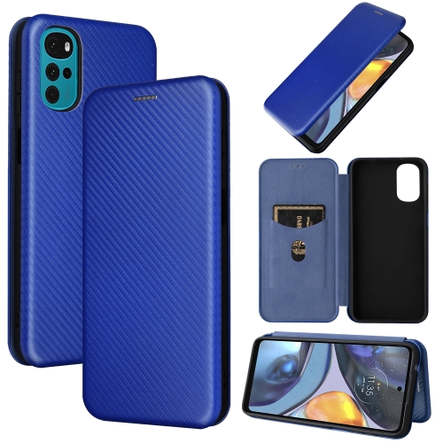 

For Motorola Moto G22 Carbon Fiber Texture Horizontal Flip Leather Phone Case(Blue)