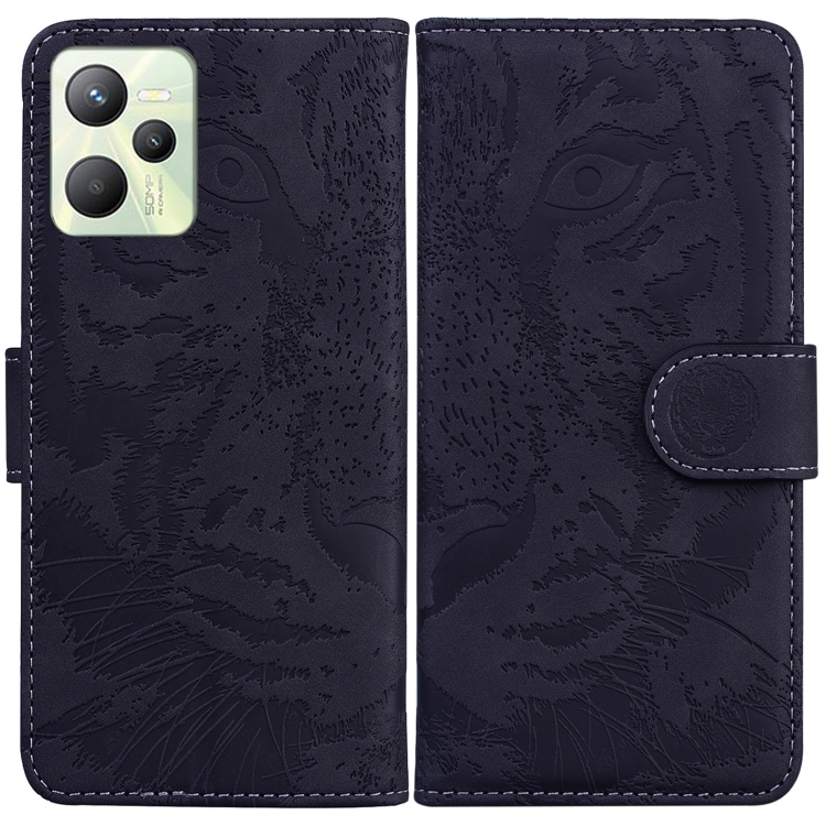 

For OPPO Realme C35 Tiger Embossing Pattern Leather Phone Case(Black)
