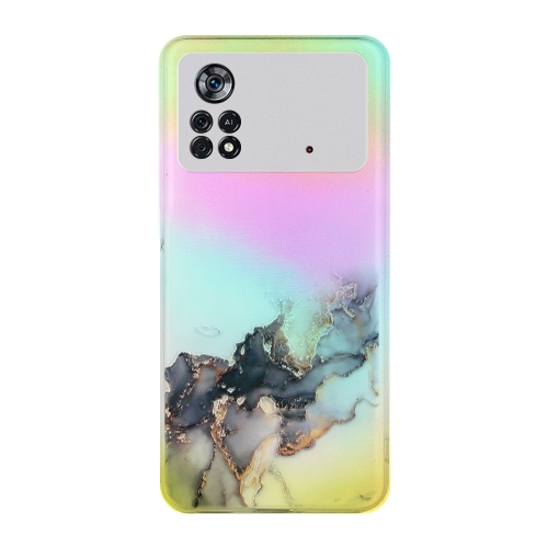 

For Xiaomi Poco M4 Pro Laser Marble Pattern Clear TPU Phone Case(Black)
