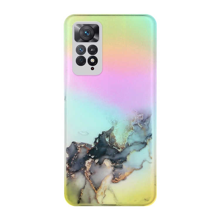 

For Xiaomi Redmi Note 11 Foreign Version Laser Marble Pattern Clear TPU Phone Case(Black)