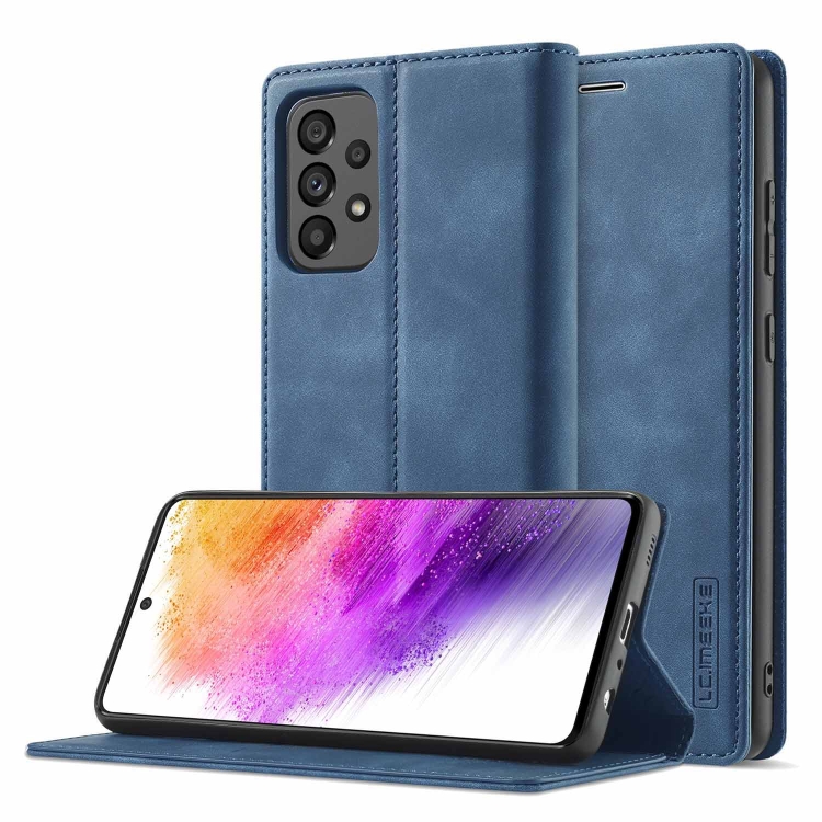 

For Samsung Galaxy A73 5G LC.IMEEKE Strong Magnetism Ultra-thin Matte Leather Case(Blue)