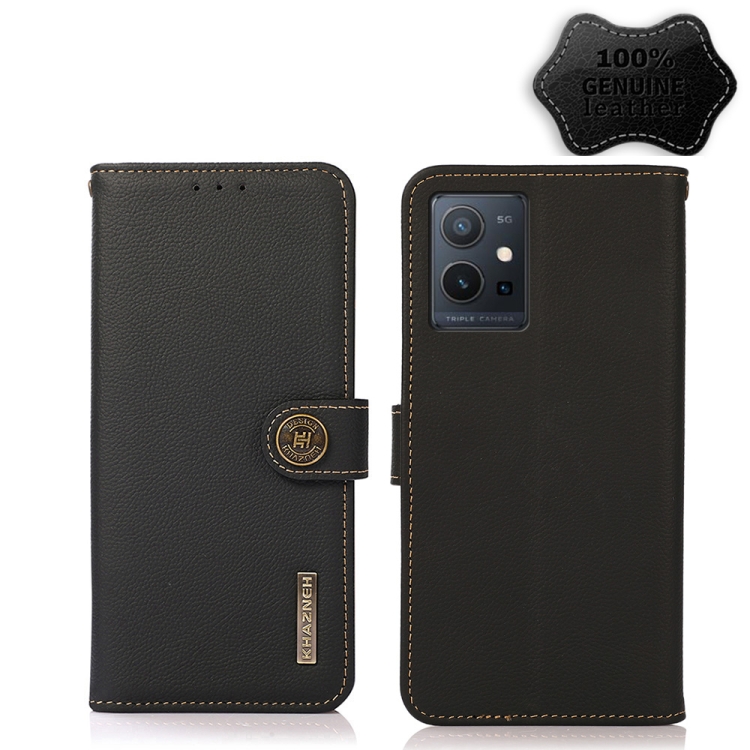 

For vivo Y75 5G KHAZNEH Custer Genuine Leather RFID Phone Case(Black)