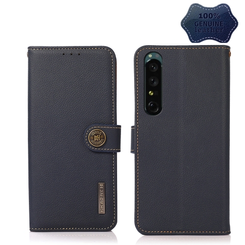 

For Sony Xperia 1 IV KHAZNEH Custer Genuine Leather RFID Phone Case(Blue)