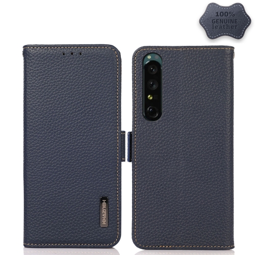 

For Sony Xperia 1 IV KHAZNEH Side-Magnetic Litchi Genuine Leather RFID Phone Case(Blue)