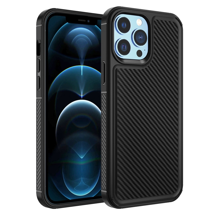 

For iPhone 12 Pro Max Forerunner TPU+PC Phone Case(Carbon Fiber Black)
