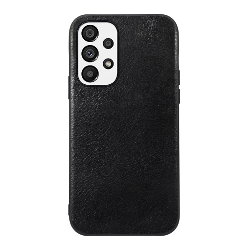 

For Samsung Galaxy A73 5G Genuine Leather Double Color Crazy Horse Texture Phone Case(Black)