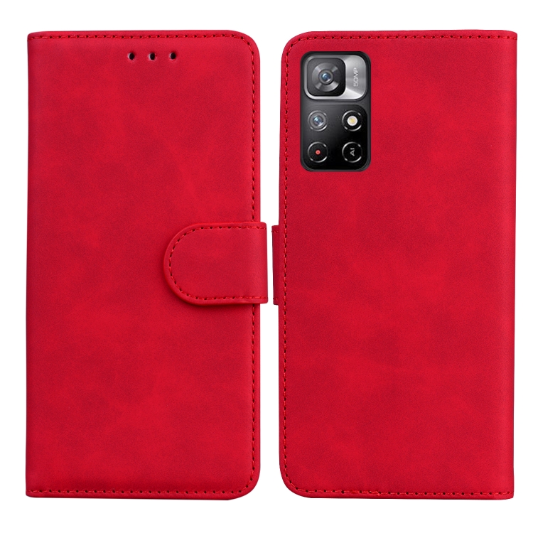 

For Xiaomi Redmi Note 11 Skin Feel Pure Color Flip Leather Phone Case(Red)