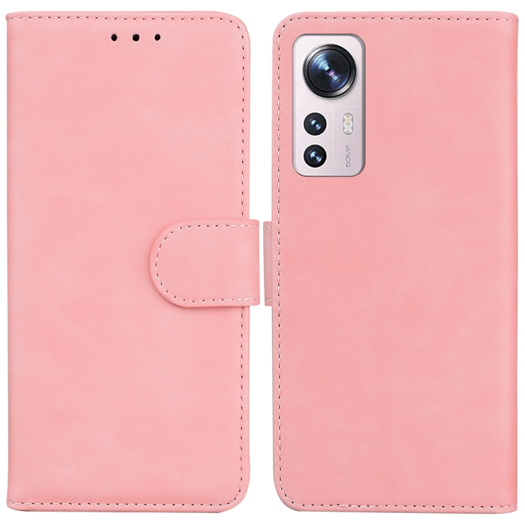 

For Xiaomi 12 Pro Skin Feel Pure Color Flip Leather Phone Case(Pink)