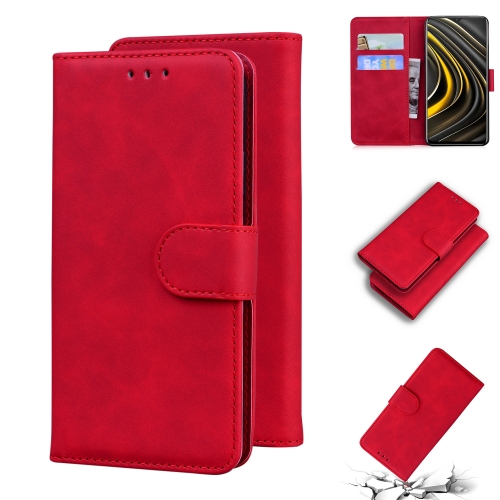 

For Xiaomi Poco M3 Skin Feel Pure Color Flip Leather Phone Case(Red)