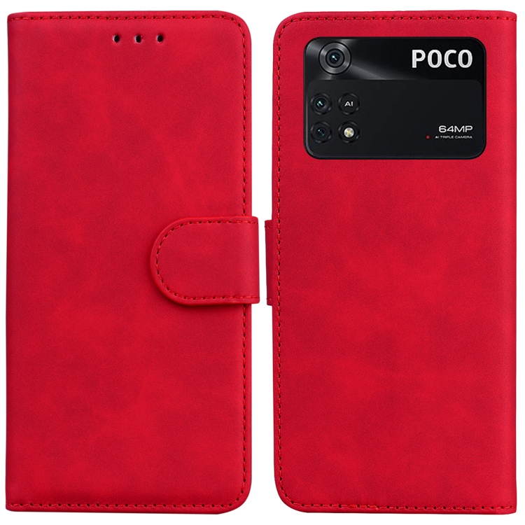 

For Xiaomi Poco M4 Pro Skin Feel Pure Color Flip Leather Phone Case(Red)