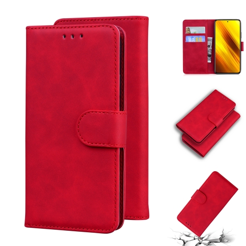

For Xiaomi Poco X3 NFC Skin Feel Pure Color Flip Leather Phone Case(Red)