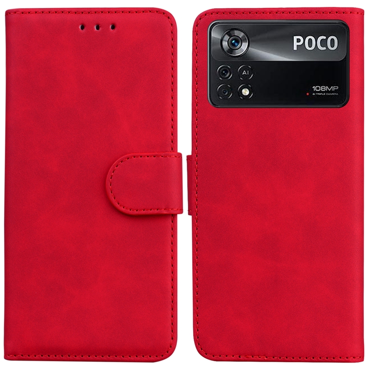 

For Xiaomi Poco X4 Pro 5G Skin Feel Pure Color Flip Leather Phone Case(Red)