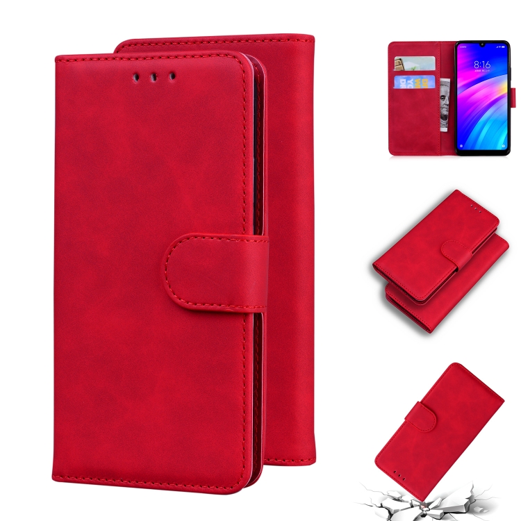 

For Xiaomi Redmi 7 / Y3 India Skin Feel Pure Color Flip Leather Phone Case(Red)