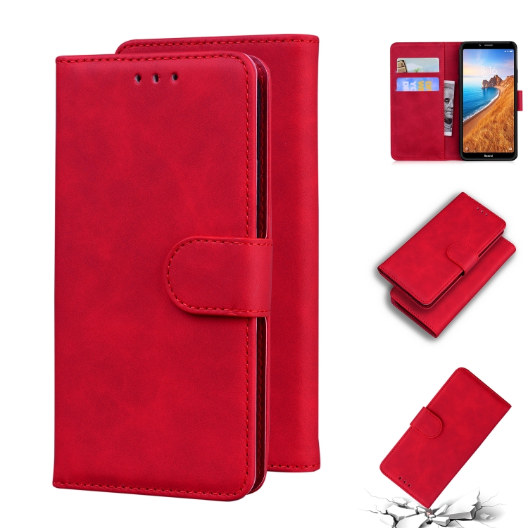 

For Xiaomi Redmi 7A Skin Feel Pure Color Flip Leather Phone Case(Red)