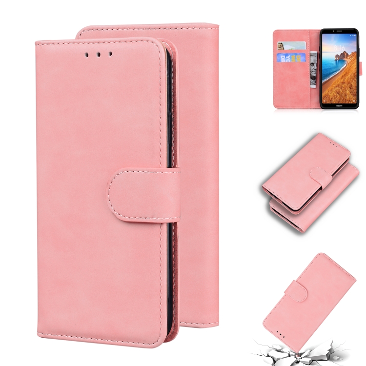 

For Xiaomi Redmi 7A Skin Feel Pure Color Flip Leather Phone Case(Pink)