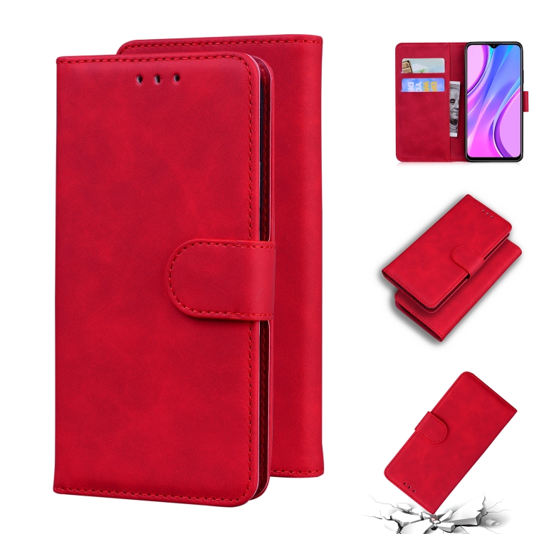 

For Xiaomi Redmi 9 Skin Feel Pure Color Flip Leather Phone Case(Red)