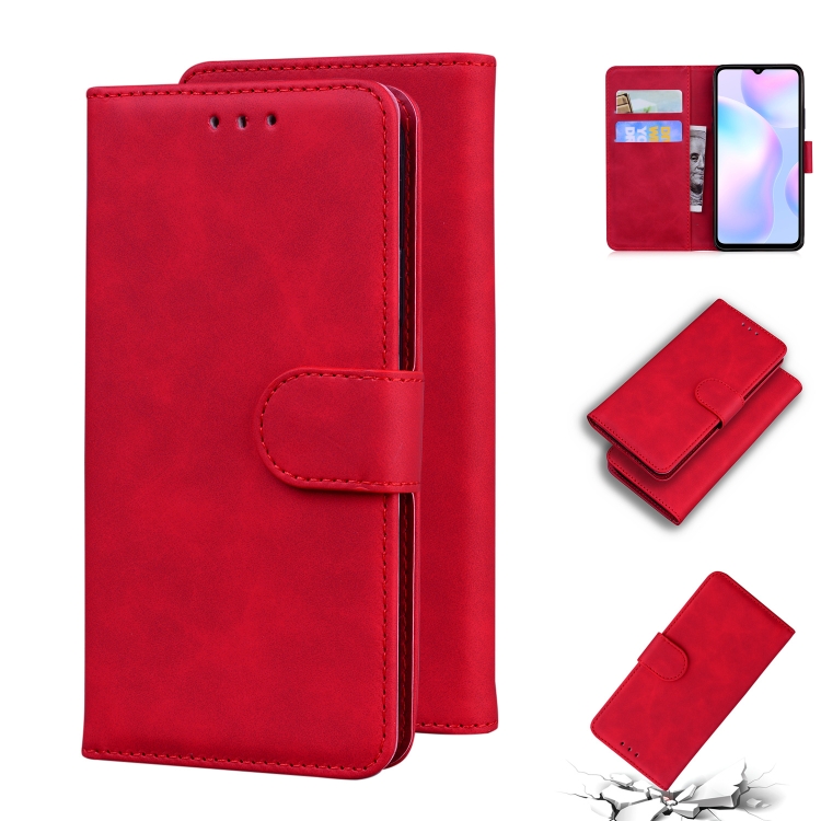 

For Xiaomi Redmi 9A Skin Feel Pure Color Flip Leather Phone Case(Red)