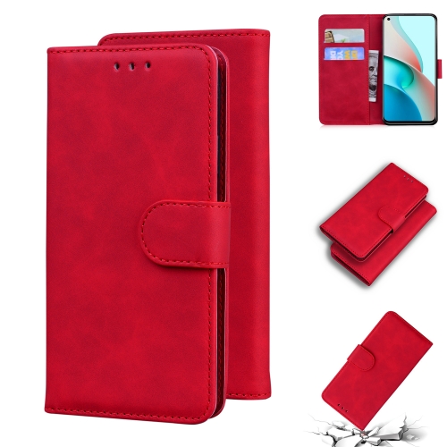 

For Xiaomi Redmi Note 9 5G CN Version / Note 9T Skin Feel Pure Color Flip Leather Phone Case(Red)