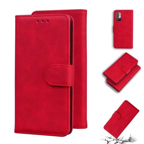 

For Xiaomi Redmi Note 10 5G / Poco M3 Pro 5G Skin Feel Pure Color Flip Leather Phone Case(Red)