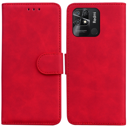 

For Xiaomi Redmi 10C Skin Feel Pure Color Flip Leather Phone Case(Red)