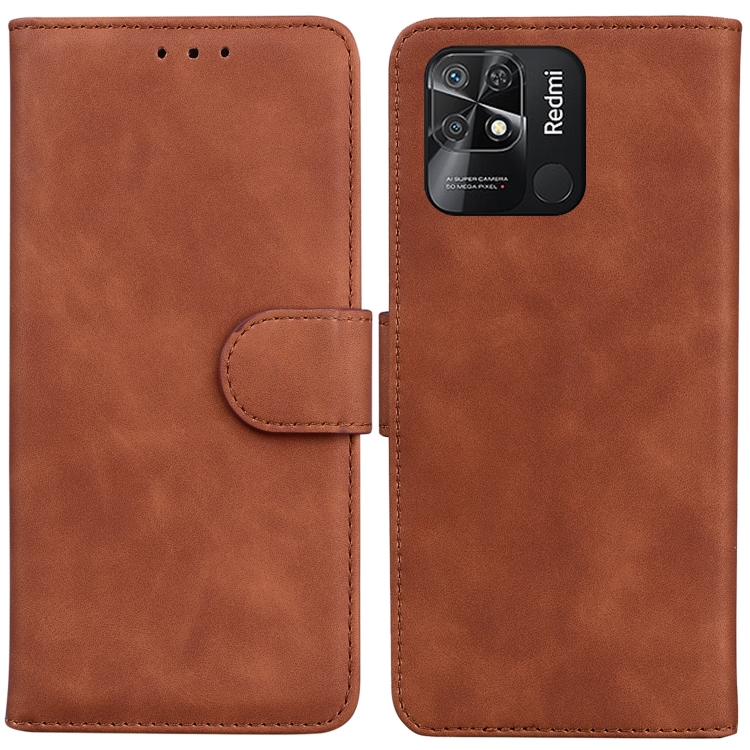 

For Xiaomi Redmi 10C Skin Feel Pure Color Flip Leather Phone Case(Brown)