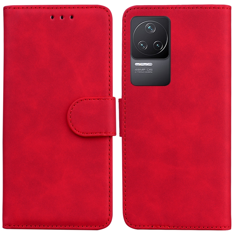 

For Xiaomi Redmi K40S Skin Feel Pure Color Flip Leather Phone Case(Red)