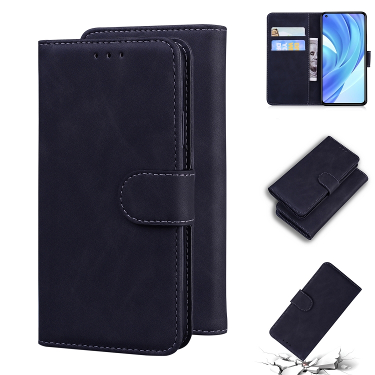

For Xiaomi Mi 11 Lite Skin Feel Pure Color Flip Leather Phone Case(Black)