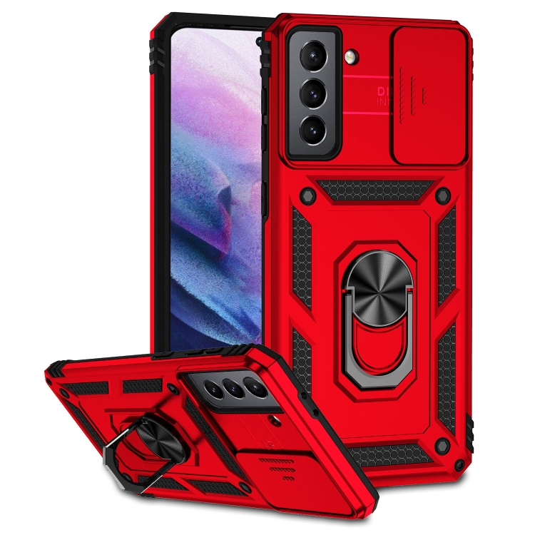 

For Samsung Galaxy S21 5G Sliding Camshield Holder Phone Case(Red)