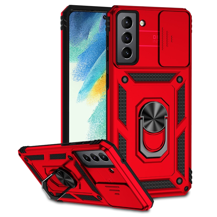

For Samsung Galaxy S21 FE 5G Sliding Camshield Holder Phone Case(Red)