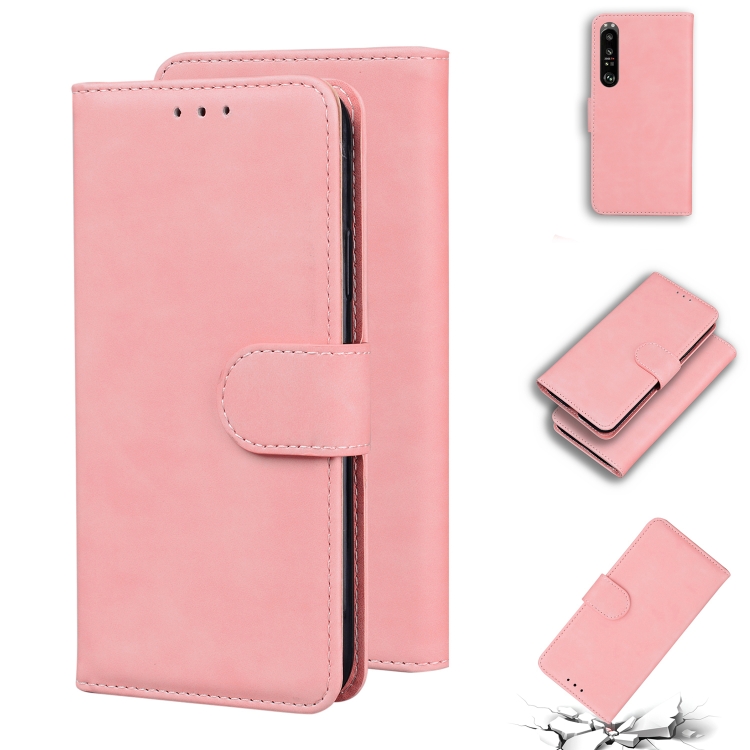 

For Sony Xperia 1 III Skin Feel Pure Color Flip Leather Phone Case(Pink)
