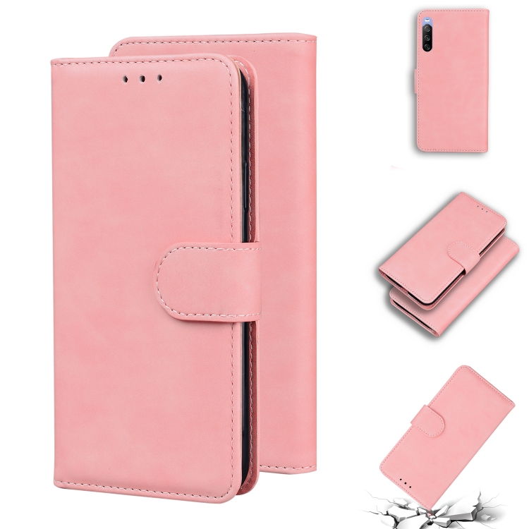

For Sony Xperia 10 III Skin Feel Pure Color Flip Leather Phone Case(Pink)